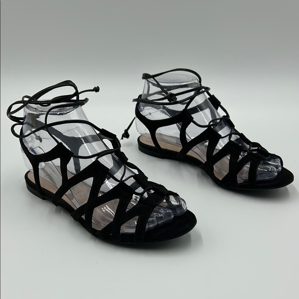 Charles & Keith Gladiator Sandals Black Suede Lace Whimsygoth Grunge Women's 5